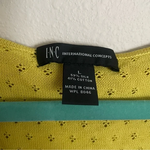 INC International Concepts Chartreuse Ruffled Cropped Silk Blend Cardigan - Picture 6 of 6